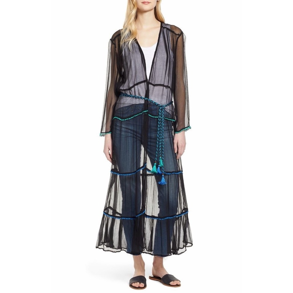 NFC Women's Foxtrot Kimono With Rope Tie Black‎ Size XS/S boho